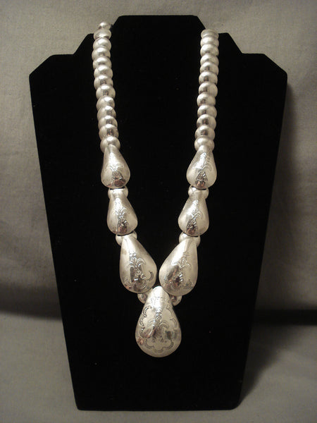 Museum Vintage Navajo Hand Tooled Tubule Sterling Silver Bead Necklace