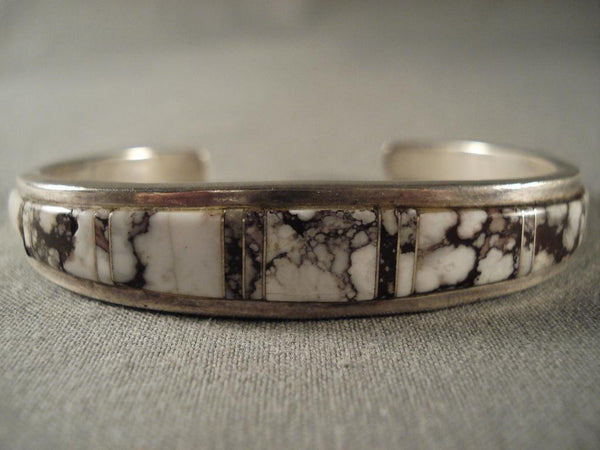 Important Navajo Silver White Buffalo Turquoise Bracelet