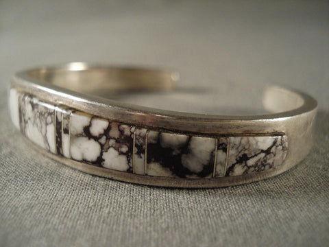 Important Navajo Silver White Buffalo Turquoise Bracelet