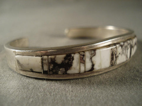 Important Navajo Silver White Buffalo Turquoise Bracelet