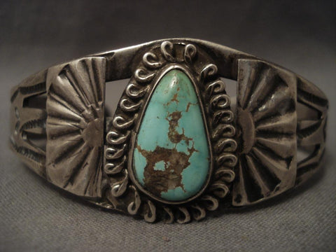 Very Old Vintage Navajo Hachita Turquoise Silver Bracelet