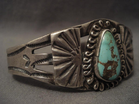 Very Old Vintage Navajo Hachita Turquoise Silver Bracelet