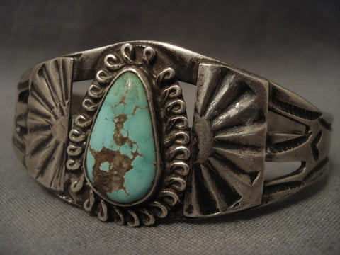 Very Old Vintage Navajo Hachita Turquoise Silver Bracelet