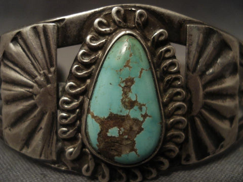 Very Old Vintage Navajo Hachita Turquoise Silver Bracelet