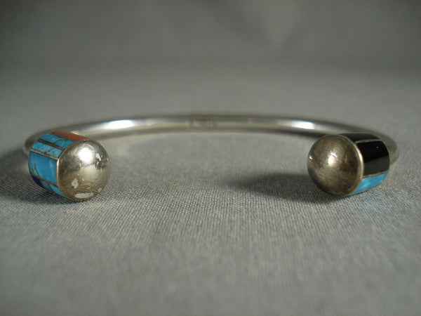 Reverse Advanced Stone Work Vintage Navajo 'Two Way' Silver Bracelet