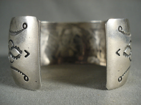 Amazing Vintage Navajo Channeled Turquoise Wall Silver Bracelet Jewelry