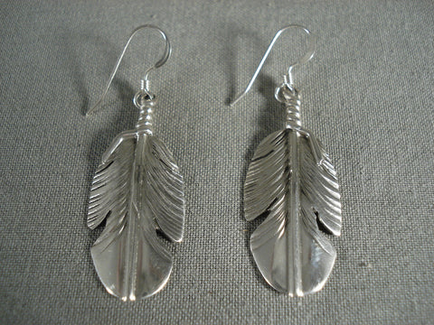 One Of The Most Talented Modernistic Navajo Feather Silver Earrings