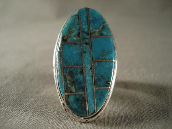 Museum Vintage Blue Diamond Turquoise Silver Ring