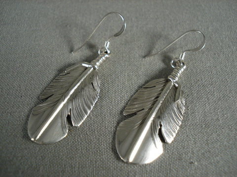 One Of The Most Talented Modernistic Navajo Feather Silver Earrings