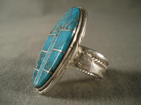 Museum Vintage Blue Diamond Turquoise Silver Ring