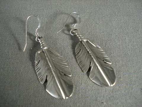 One Of The Most Talented Modernistic Navajo Feather Silver Earrings