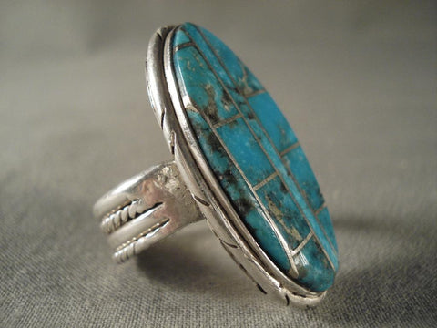 Museum Vintage Blue Diamond Turquoise Silver Ring