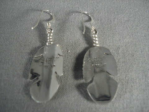 One Of The Most Talented Modernistic Navajo Feather Silver Earrings