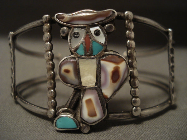 Early 1900's Vintage Zuni/ Navajo Owl Turquoise Shell Bracelet