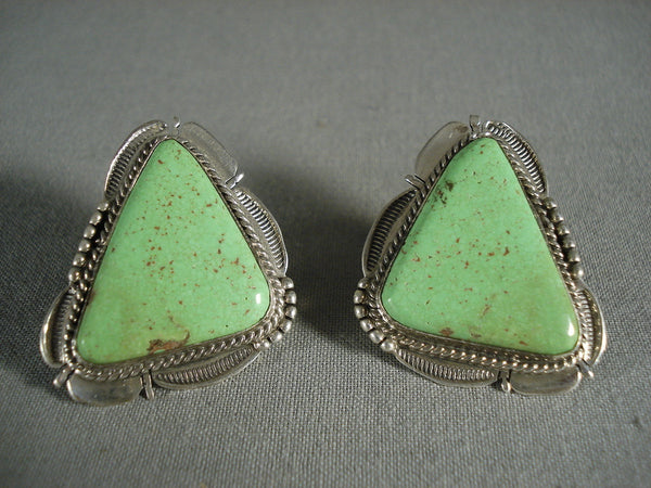 Cute Vintage Navajo Triangular Gaspeite Silver Earrings