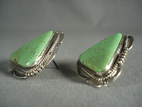 Cute Vintage Navajo Triangular Gaspeite Silver Earrings