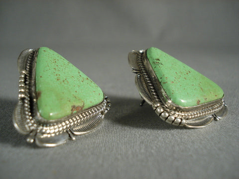 Cute Vintage Navajo Triangular Gaspeite Silver Earrings