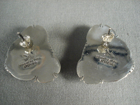 Cute Vintage Navajo Triangular Gaspeite Silver Earrings