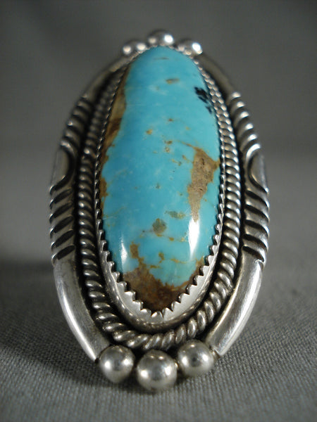 One Of The Largest And Best Vintage Navajo Pilot Mntn Turquoise Silver Ring