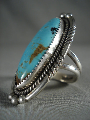 One Of The Largest And Best Vintage Navajo Pilot Mntn Turquoise Silver Ring