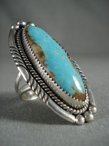 One Of The Largest And Best Vintage Navajo Pilot Mntn Turquoise Silver Ring