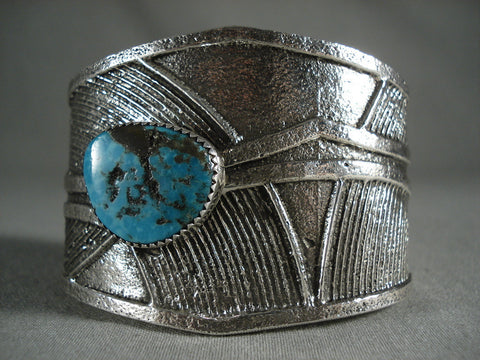 Tremendous Silver Work Spider Formation Turquoise Silver Tufa Bracelet