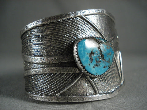 Tremendous Silver Work Spider Formation Turquoise Silver Tufa Bracelet