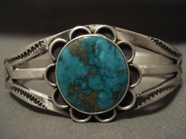 Early 1900's Vintage Navajo Ingot Pilot Mntn Turquoise Silver Bracelet