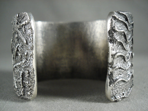 Intense And Advanced Modernistic Navajo Yei Turquoise Silver Tufa Bracelet