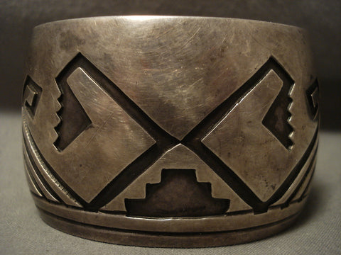 Xxl Wide Hand Tooled Vintage Hopi Sterling Silver Bracelet