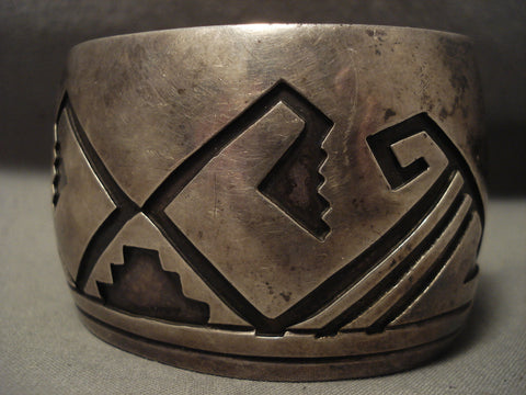 Xxl Wide Hand Tooled Vintage Hopi Sterling Silver Bracelet