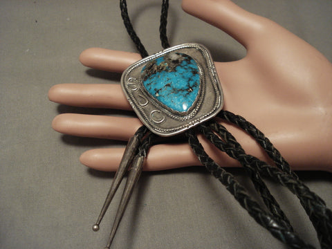 One Of The Biggest Bisbee Teardrop Turquoise Silver Bolo Tie