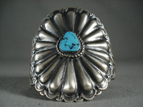 Amazing Navajo Sunray Shell Navajo Natural Turquoise Silver Bracelet