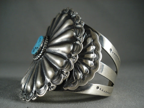 Amazing Navajo Sunray Shell Navajo Natural Turquoise Silver Bracelet