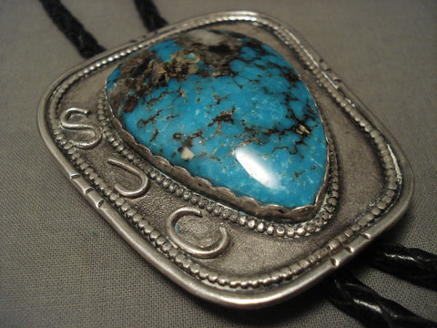 One Of The Biggest Bisbee Teardrop Turquoise Silver Bolo Tie