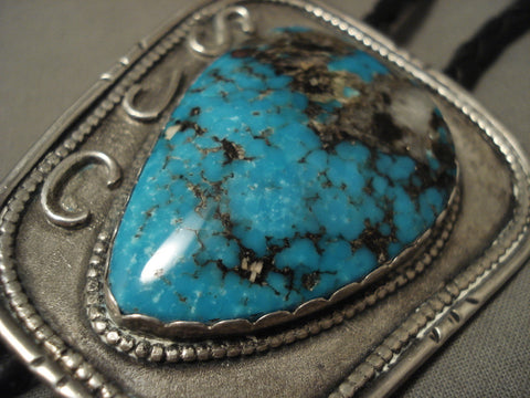 One Of The Biggest Bisbee Teardrop Turquoise Silver Bolo Tie