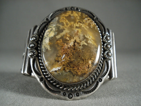 One Of The Best Vintage Navajo Oval Agate Silver Bracelet