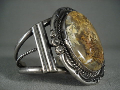 One Of The Best Vintage Navajo Oval Agate Silver Bracelet