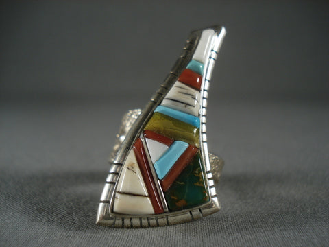 Important Navajo Turquoise Turquoise Coral Silver Ring