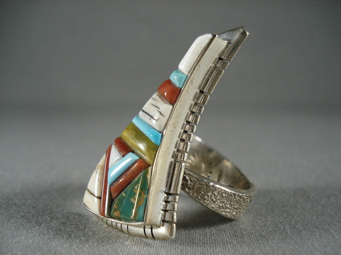 Important Navajo Turquoise Turquoise Coral Silver Ring