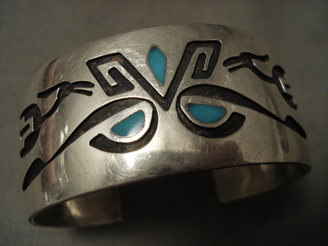 Museum Vintage Hopi/ Navajo Turquoise Geometric Silver Bracelet