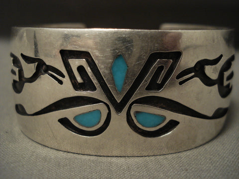 Museum Vintage Hopi/ Navajo Turquoise Geometric Silver Bracelet