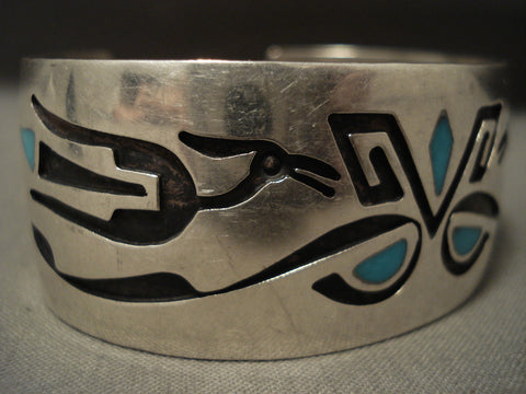 Museum Vintage Hopi/ Navajo Turquoise Geometric Silver Bracelet