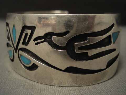 Museum Vintage Hopi/ Navajo Turquoise Geometric Silver Bracelet