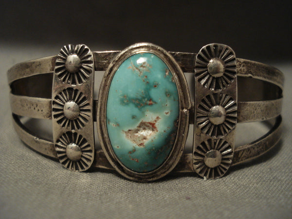 Early 1900's Vintage Navajo Carico Lake Turquoise Silver Bracelet