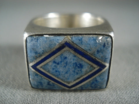 Marvelous Vintage Navajo 'Rhombus And Lapis' Silver Ring