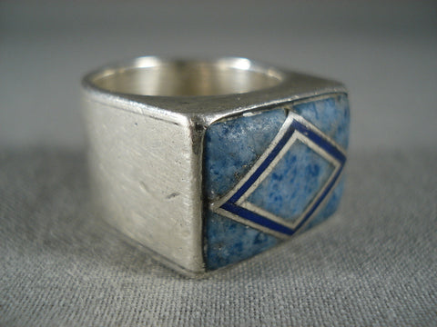 Marvelous Vintage Navajo 'Rhombus And Lapis' Silver Ring