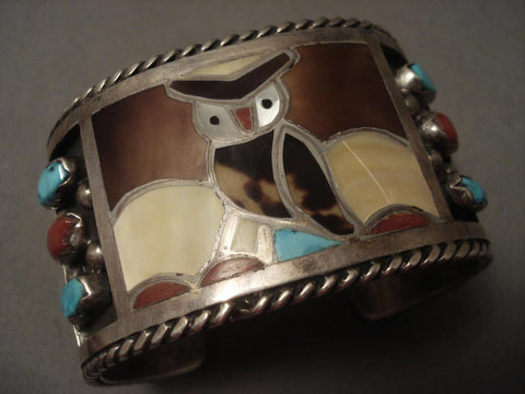 One Of The Best Vintage Zuni Owl Silver Heavy Bracelet