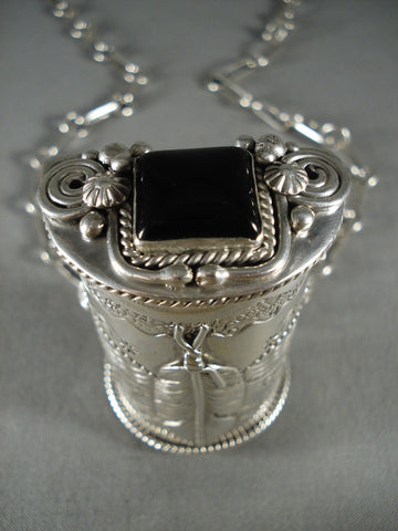 Quality And Rare Navajo 'Silver Box' Onyx Necklace