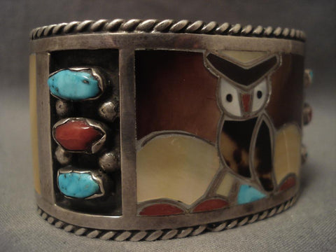 One Of The Best Vintage Zuni Owl Silver Heavy Bracelet